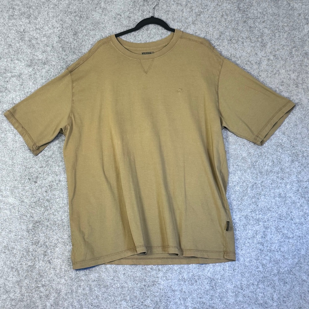 Wolverine Mens XL Tan Khaki Cotton Short Sleeve Work T-Shirt Utility Logo‎